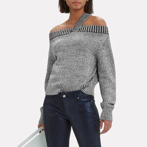 RTA Beckett Silver Metallic Off Shoulder Sweater